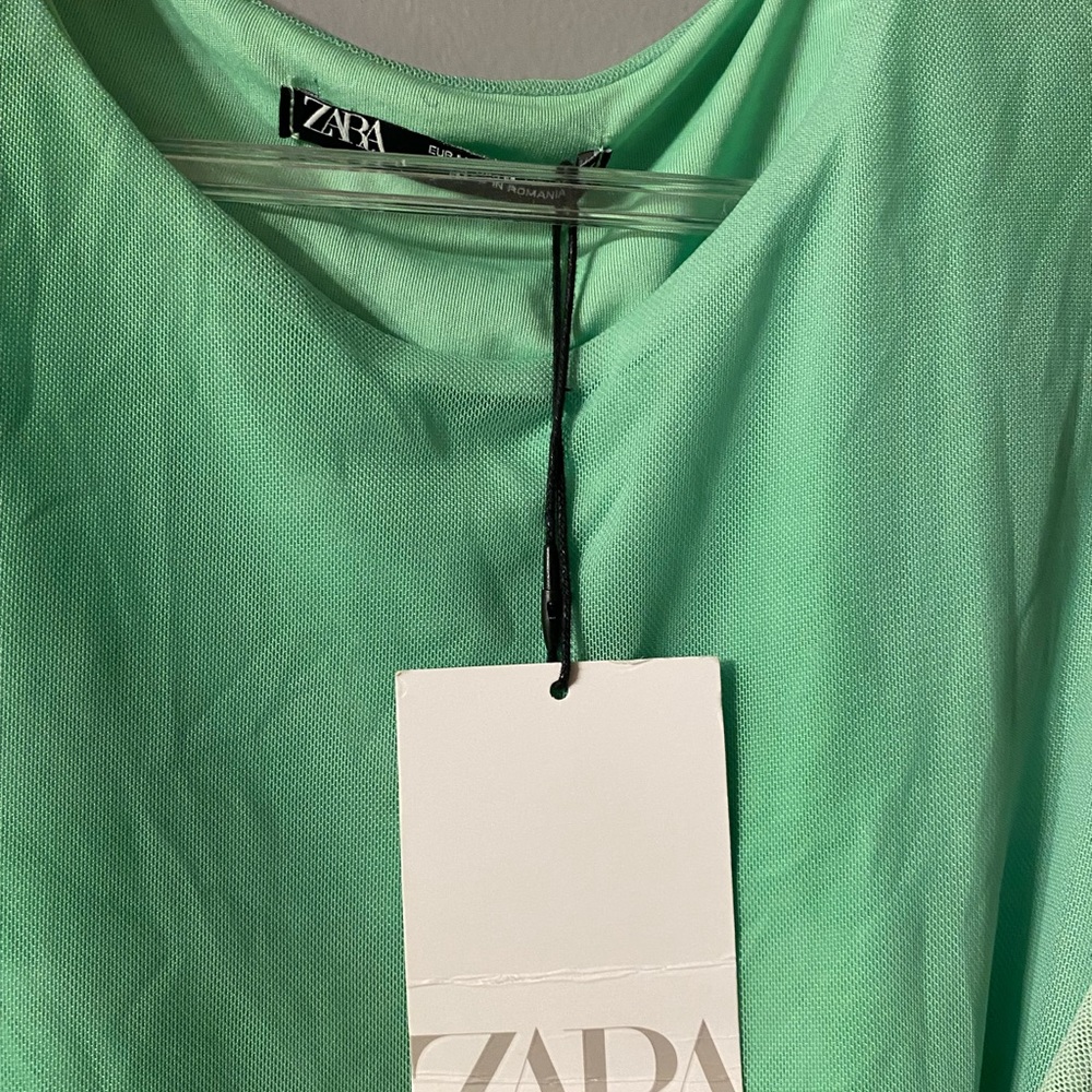 NWT Zara dress us med Green Party/cocktail mesh overlay NWT made in Romania - Picture 14 of 15